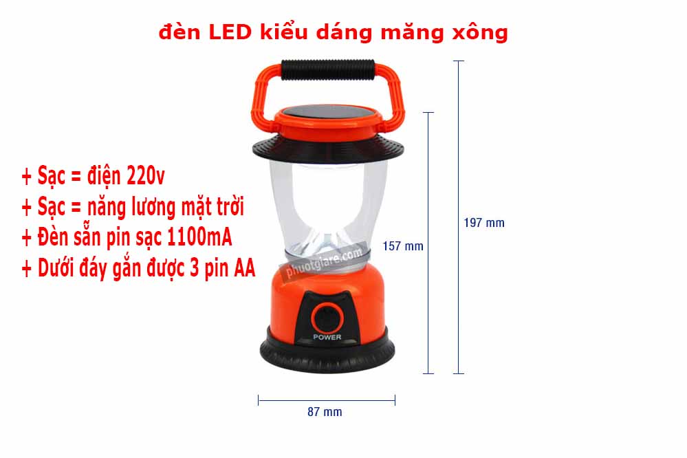đèn LED kiểu dáng măng xông có pin sạc