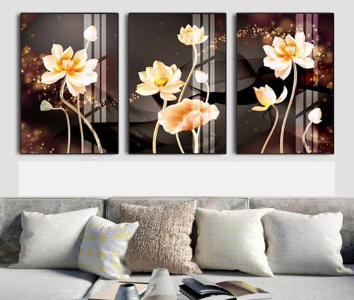 TRANH TRÁNG GƯƠNG HOA SEN VÀNG 1 THD52MP TẶNG ĐINH 3 CHÂN