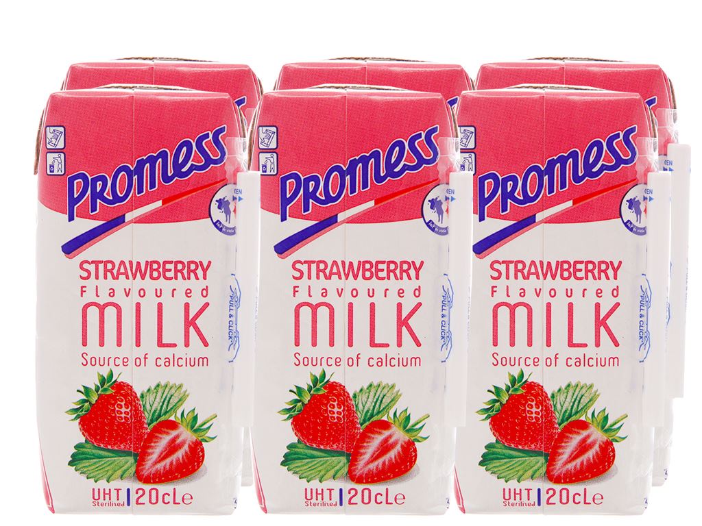 [Thùng 24 Hộp] Sữa Tươi Vị Dâu Promess 200ml - Nhập Khẩu Pháp