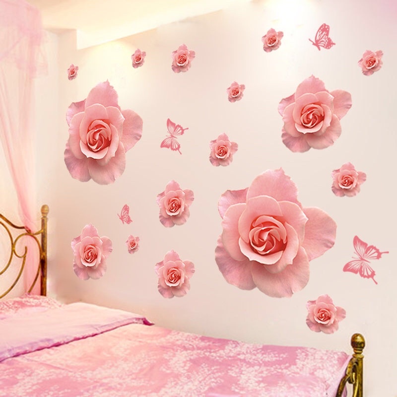 Decal dán tường, Tranh dán tường hoa hồng phấn