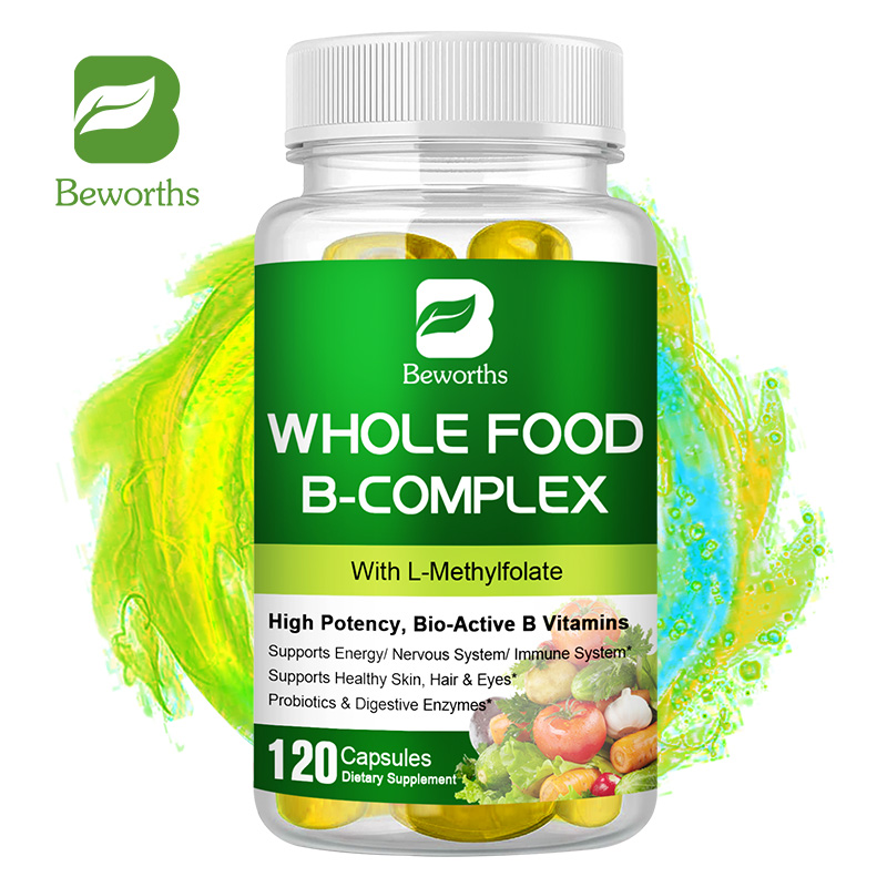 BEWORTHS Viên nang phức hợp vitamin B B1, B2, B3, B5, B6, B7, B9, B12 để hỗ trợ căng thẳng, năng lượng và miễn dịch Thực phẩm bổ sung toàn phần