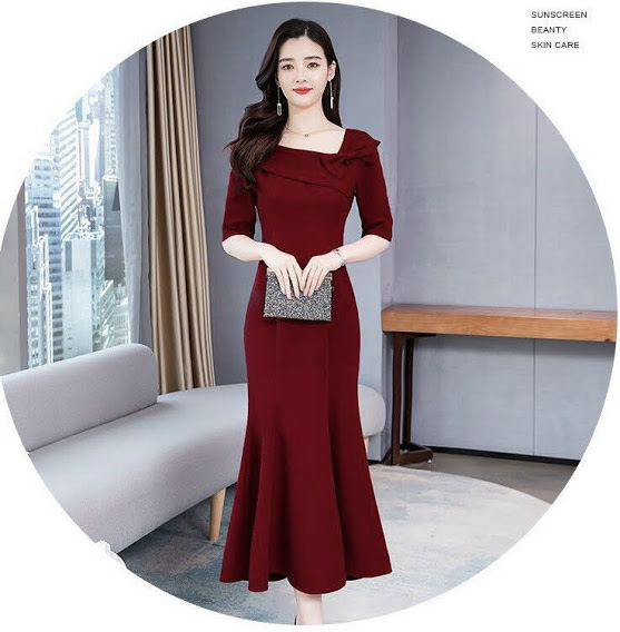 [HCM]ĐẦM ĐUÔI CÁ TAY NGẮN ĐÍNH NƠ MỘT BÊN VAI SIZE M L XL 2XL