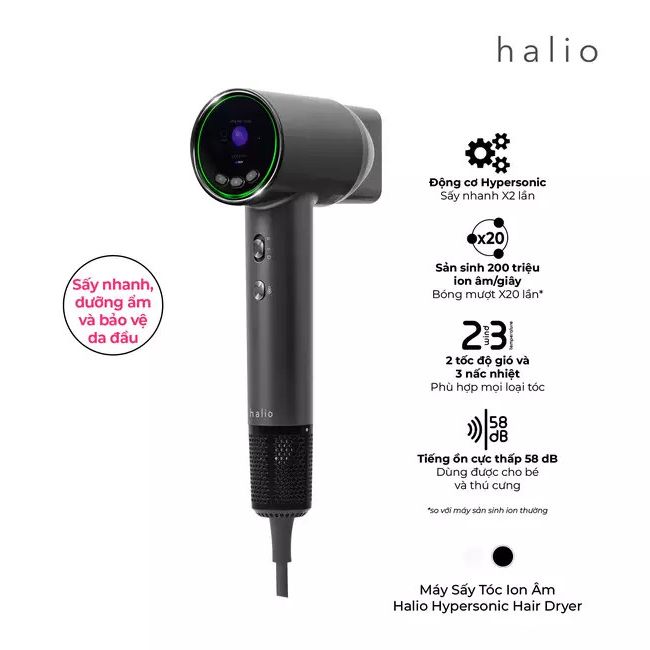Máy Sấy Tóc Ion Âm 5 Chế Độ Màn Hình LCD Halio Hypersonic Hair DryerTốc Độ Đến 110.000 Vòng/phút