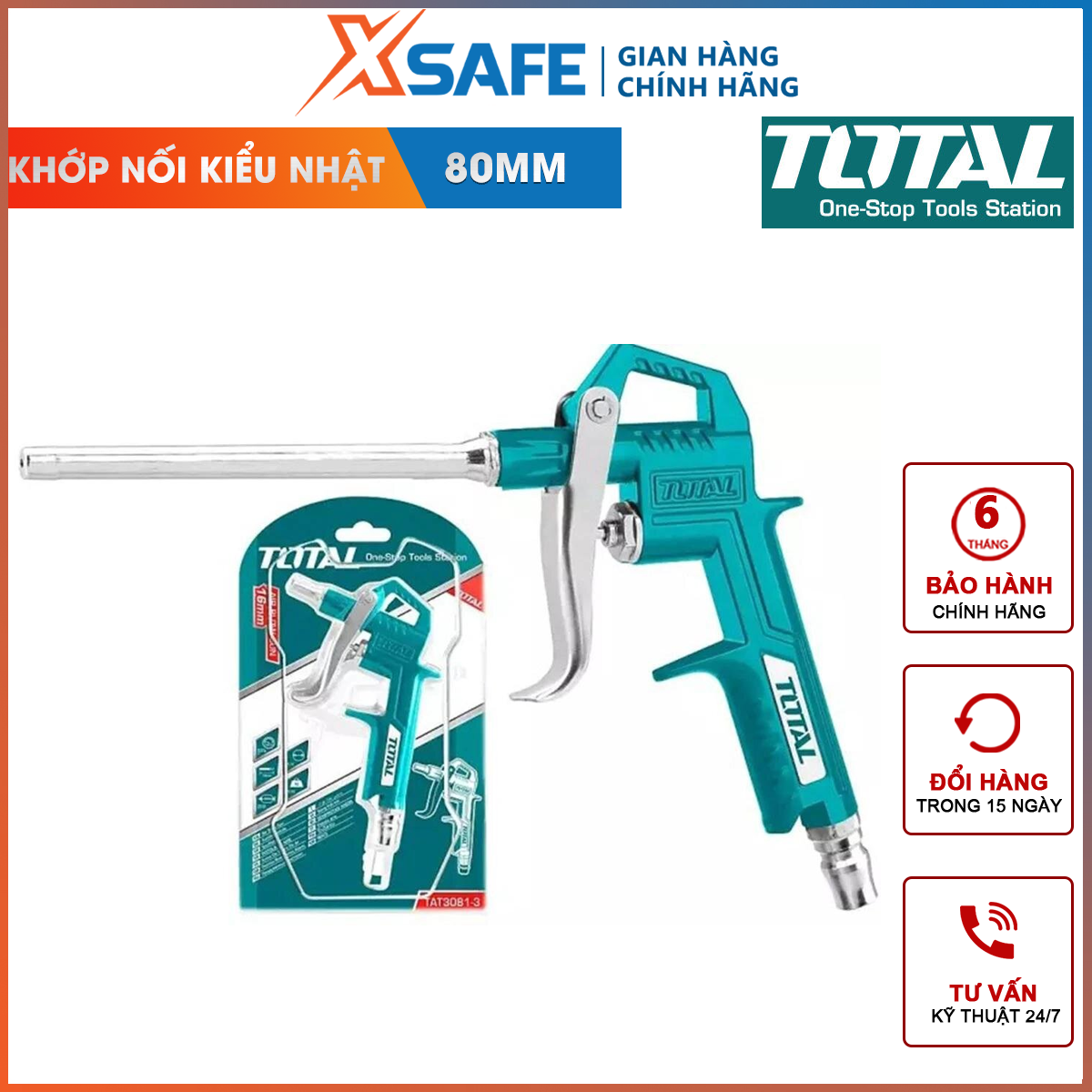 Dụng cụ thổi khí TOTAL TAT3081-3 | dụng cụ xịt thổi khí chiều dài ống khí 80mm khớp nối kiểu nhật xịt khí thổi bụi, đất, mảng cứng li ti