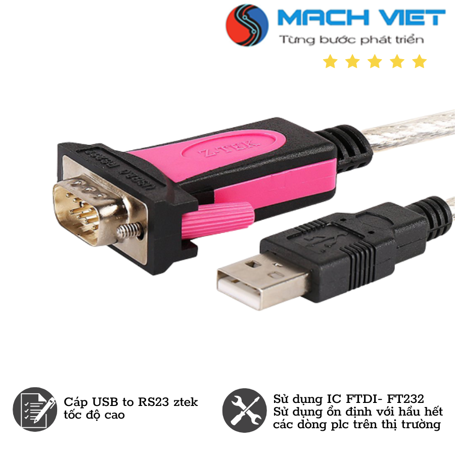 Cáp nạp PLC Mitshubishi Ztek chuẩn USB to RS232 (chip FT232)