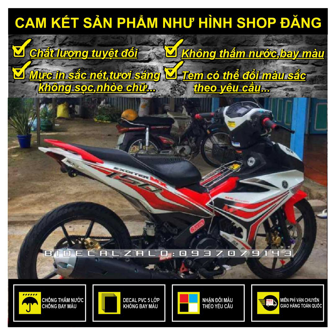 Tem rời exciter 150 mxking chế phối trắng đỏ