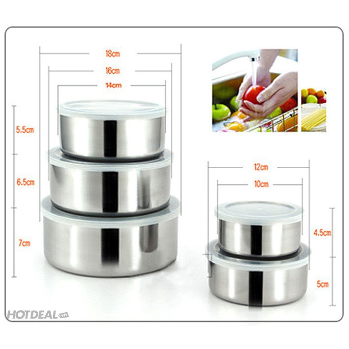 Bộ 5 thố inox có nắp đậy