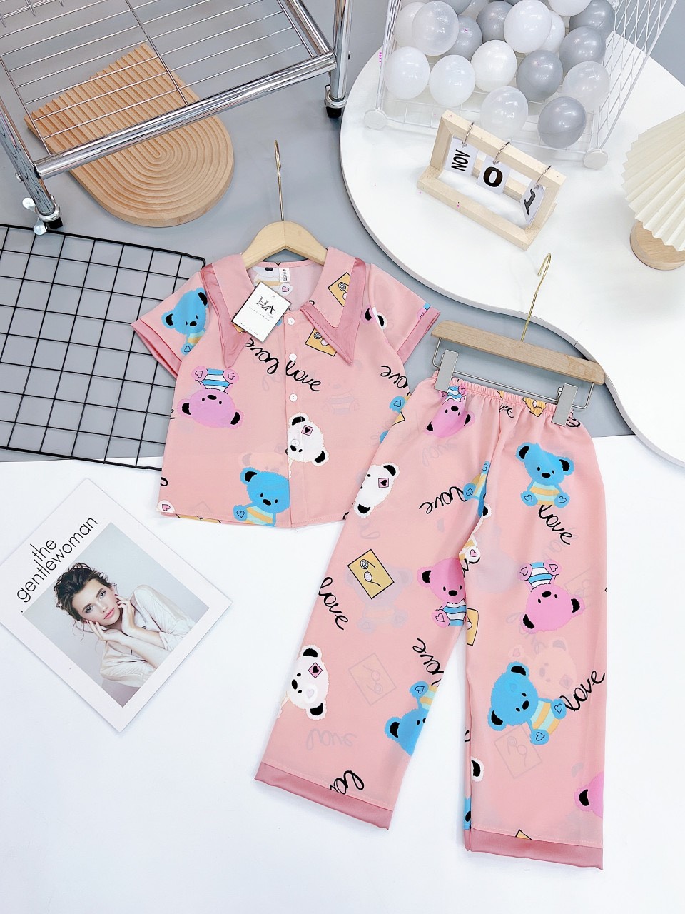 Đồ bộ bé gái, bộ pijama áo ngắn tay quần dài cho bé gái size 18-35kg chất lụa mềm mát