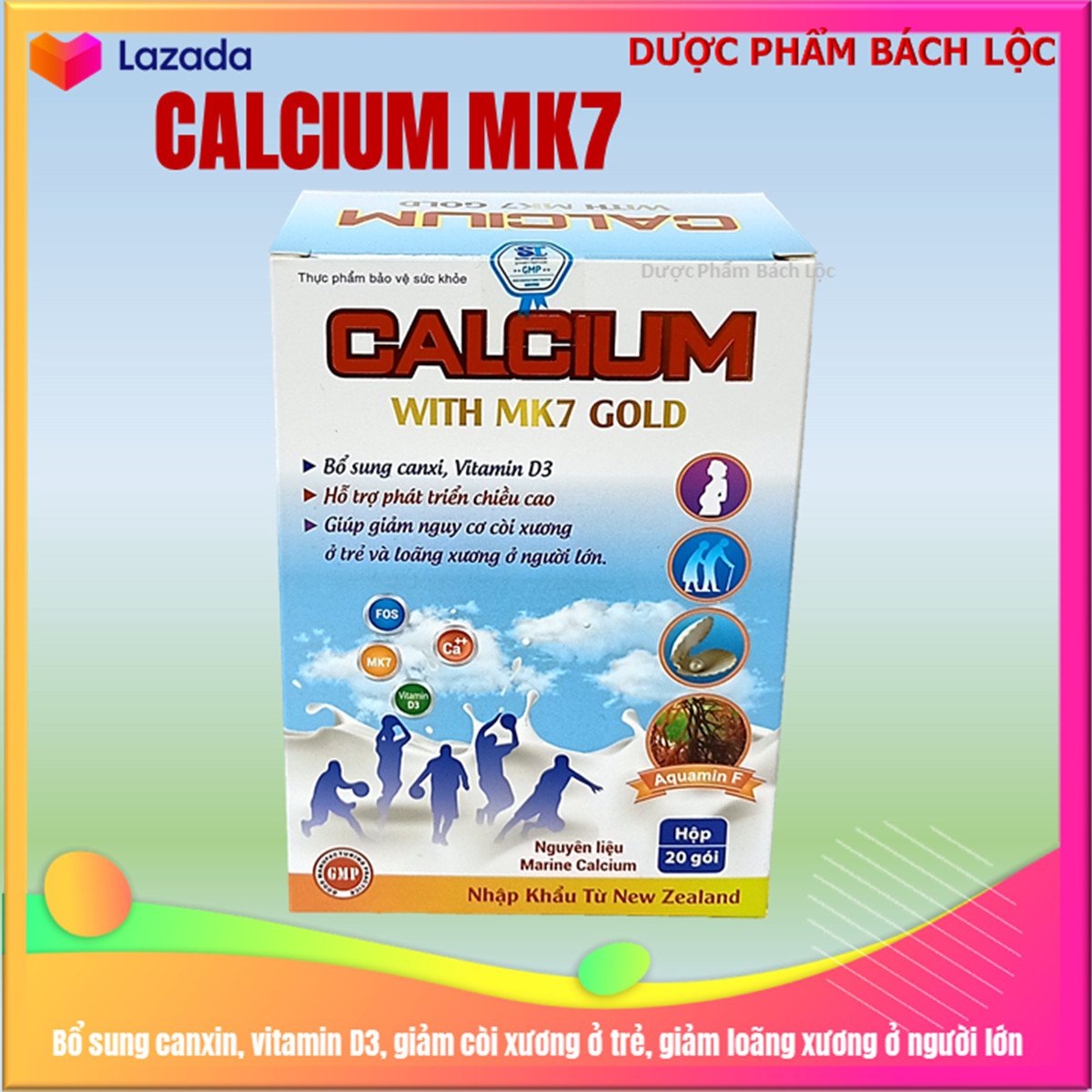 Canxi sữa tăng chiều cao, chắc khỏe xương cho bé từ 6 tháng tuổi Calcium With MK7 Gold - Hộp 20 gói