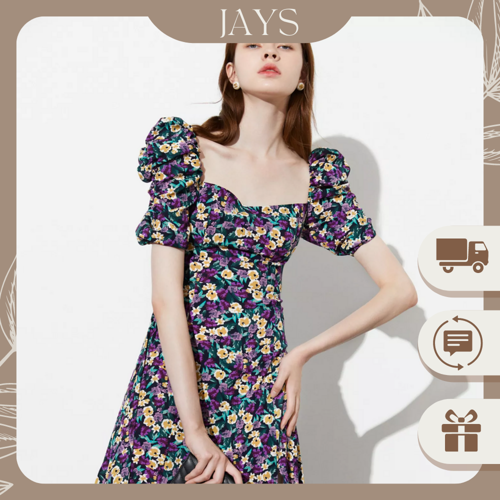 HOÀN TIỀN 20% - Váy Nữ Hoa Nhí Cổ Vuông Tay Bồng Sẻ Đùi Kiểu Dáng Hiện Đại Thời Trang JayStore VAY NU 026