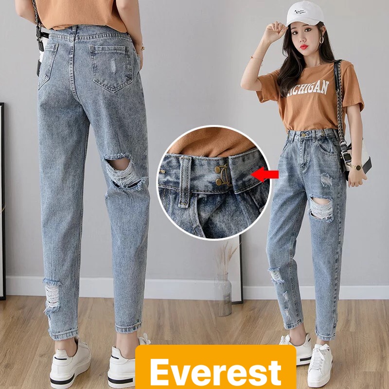 QUẦN JEAN BAGGY NỮ CHẤT BÒ XANH RÁCH GÓT ULZZANG HOT LƯNG CAO NÂNG MÔNG EV-56- EVEREST FASHION
