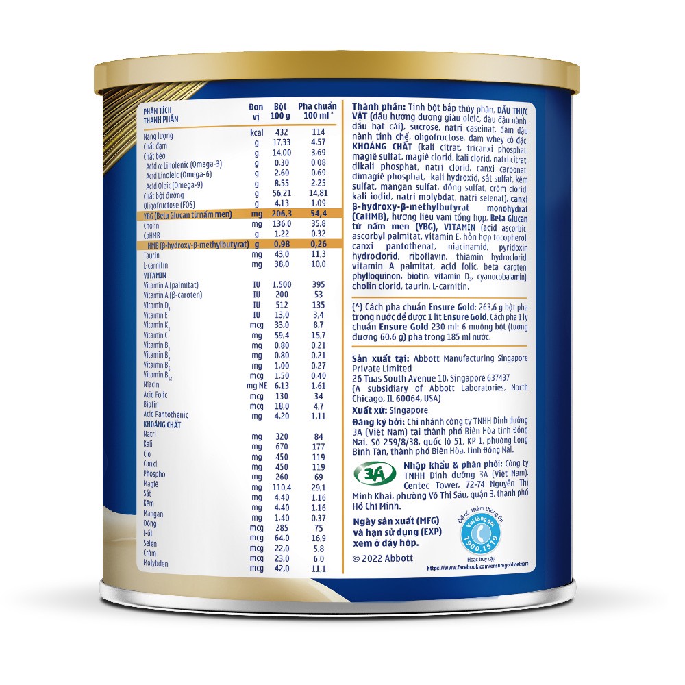 [Date 4.2025] Sữa Bột Ensure Gold Hương Vani Lon 400g