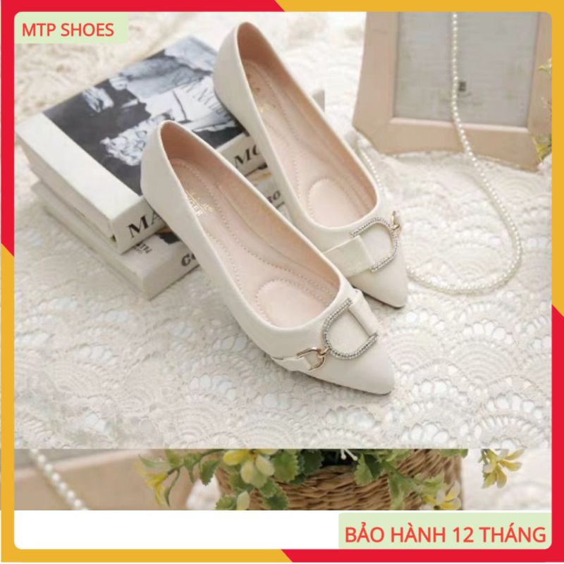 Giày bệt nữ - hài nữ búp bê đính nơ D da mềm