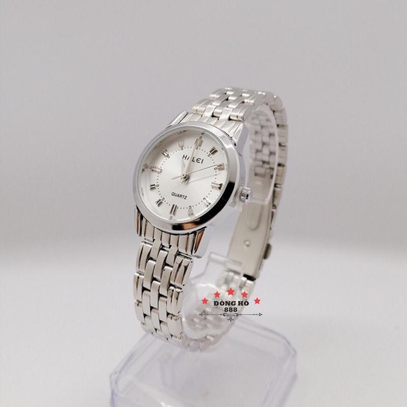 Đồng hồ nữ HALEI dây kim loại thời thượng ( HL502 dây trắng mặt trắng ) - TẶNG 1 vòng tỳ hưu phong thuỷ