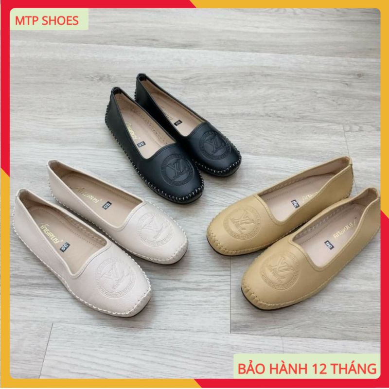 Giày lười nữ slip-on đế bệt da mềm đế cao su đúc