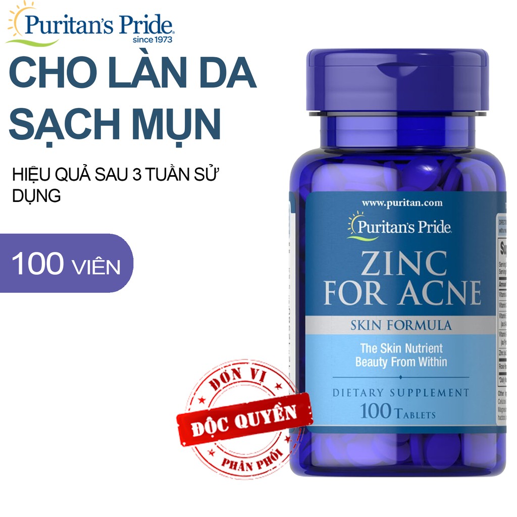 [hcm]viên uống kẽm cho da mụn từ mỹ puritans pride premium zinc for acne 100 viên 3
