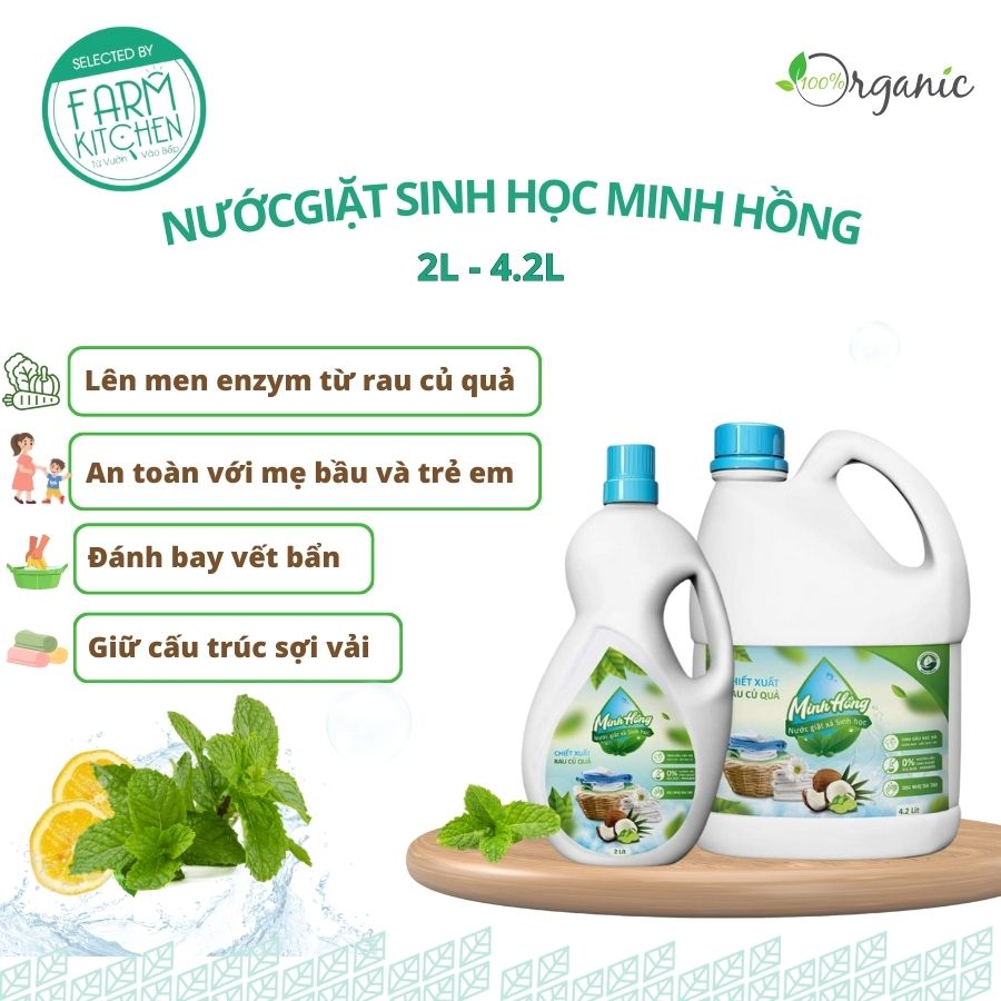 Nước giặt em bé mùi bạc hà, sinh học Minh Hồng 100% rau củ tự nhiên