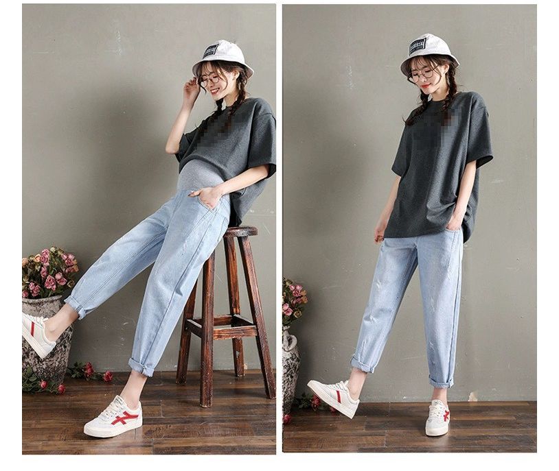 Quần jean bầu dáng baggy đẹp, chất jean mềm mại Mẹ bầu mặc đi chơi, đi làm đều được
