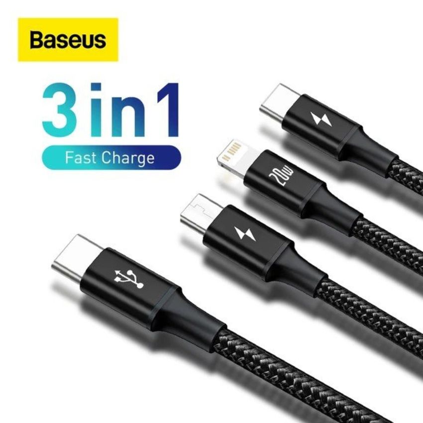 Cáp sạc nhanh 20W 3 đầu Baseus Rapid Series 3-in-1 (Type C to Type C/ Lightning/ Micro USB, Fast Charging & Data Cable)