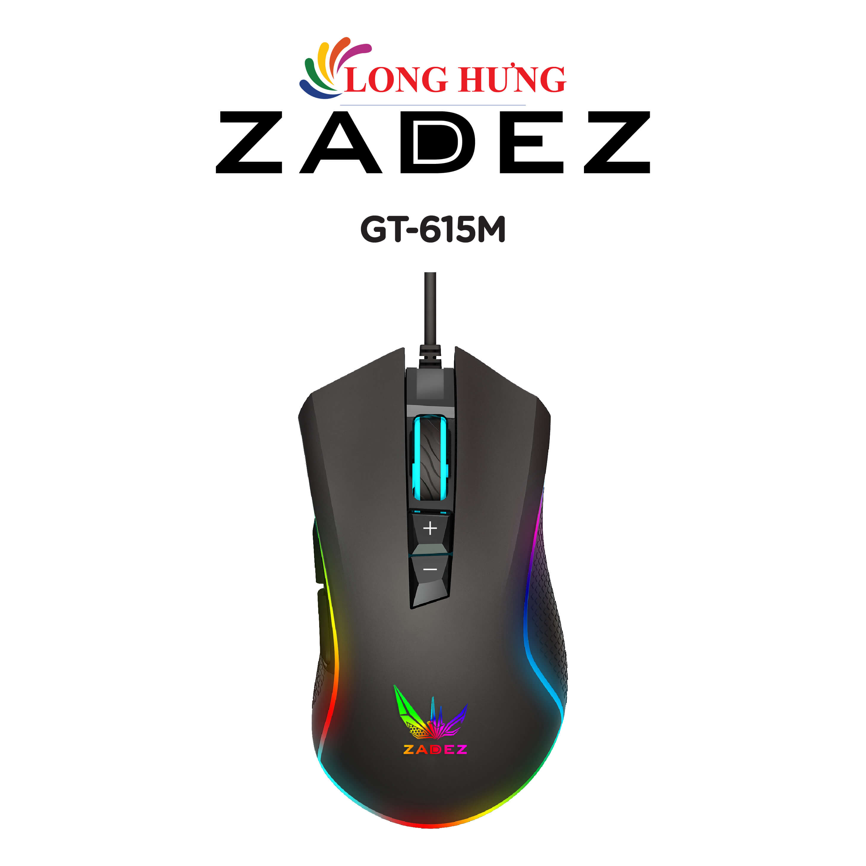 Chuột có dây gaming zadez gt-615m - hàng chính hãng - đèn led rgb 16.8 triệu màu, cảm biến pixart pmw3330