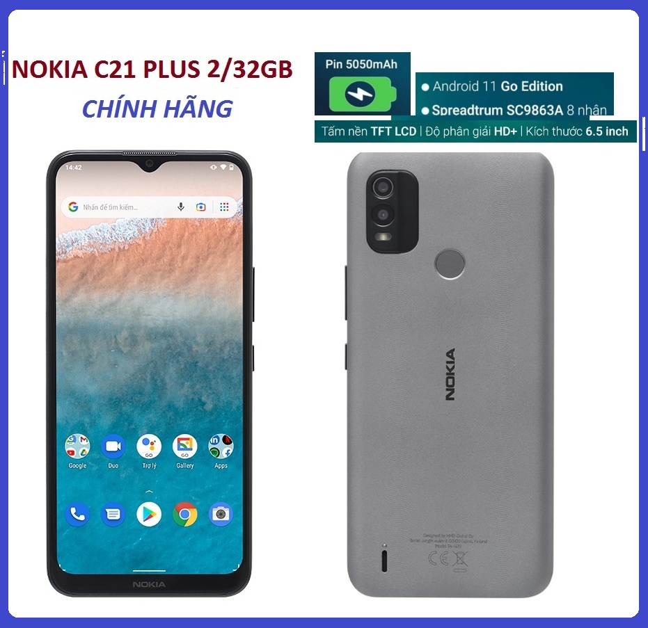 (Xả kho máy mới 100%) Điện thoại Nokia C21 Plus RAM 2GB/32GB - Hàng chính hãng - Nguyên Hộp