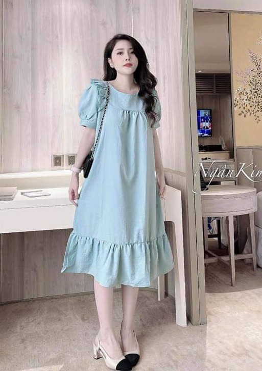 Váy bầu, đầm bầu thời trang thiết kế chất lụa hoa freesize từ 45 đến 70kg