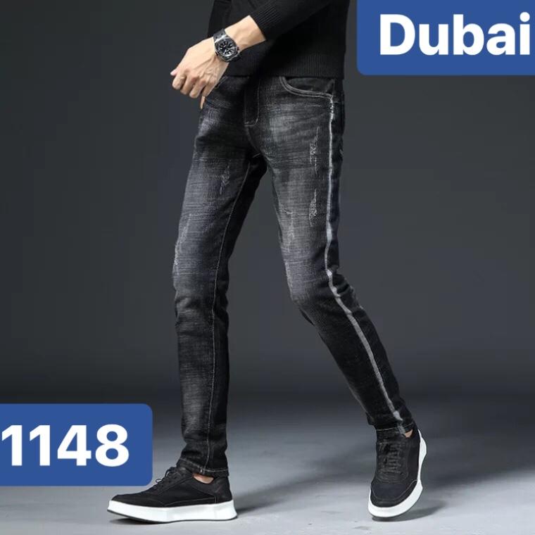 QUẦN JEAN NAM CHẤT BÒ ĐEN NHÁM SỌC DỌC 2 BÊN SANG DB-1148 CAO CẤP - DUBAI FASHION