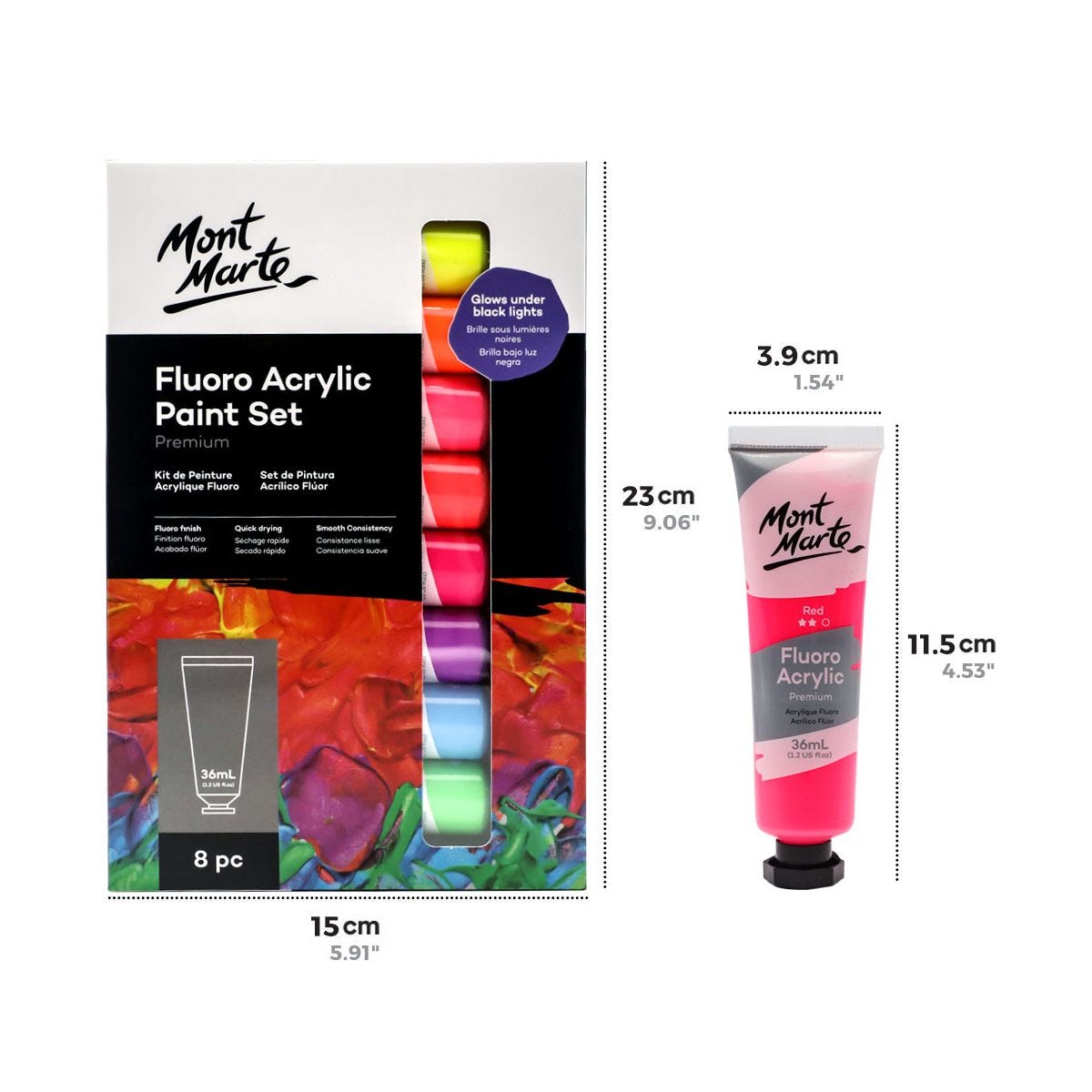[DA ĐEN] Màu Acrylic Neon Bộ 8 Màu 36ml Mont Marte