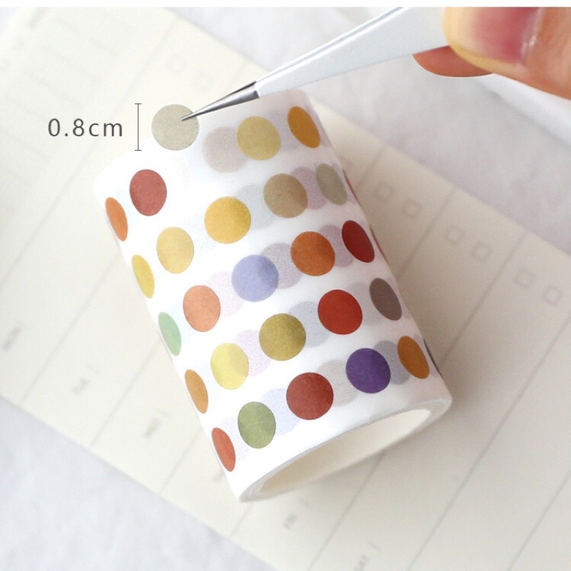 Cuộn Washi Tape Chấm Tròn Trang Trí Sổ, Nhật Ký