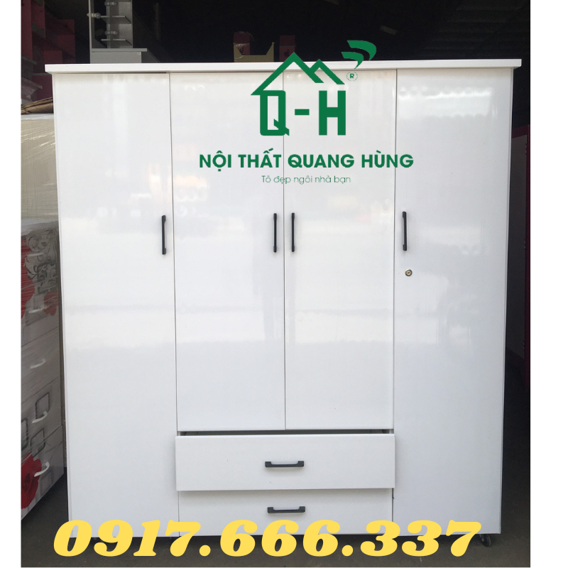 Tủ quần áo nhựa đài loan 1m8x1m6 màu trắng 4 cánh 2 ngăn kéo