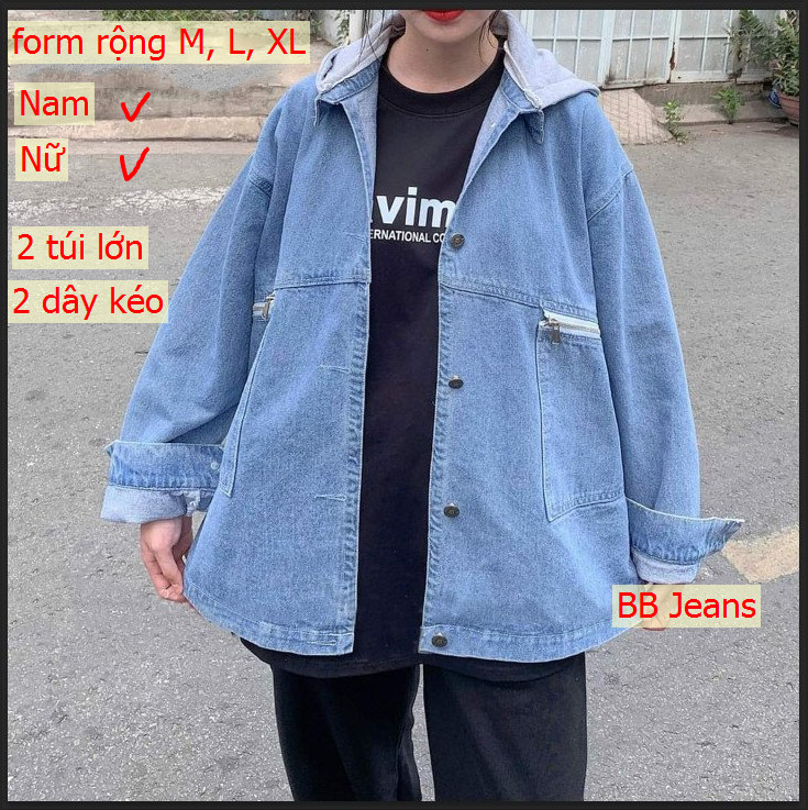 Áo khoác jean nữ có mũ nỉ - áo khoác jean nữ ngôi sao tinh tú form rộng Hàn Quốc hàng chuẩn shop bao đẹp như Video size M-L-XL