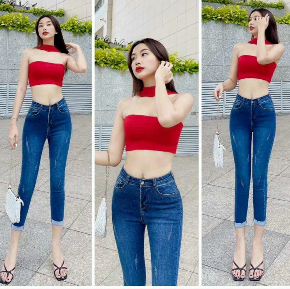 Quần jeans nữ chất bò 9 tấc cào vải co giãn siêu hot size 25-35