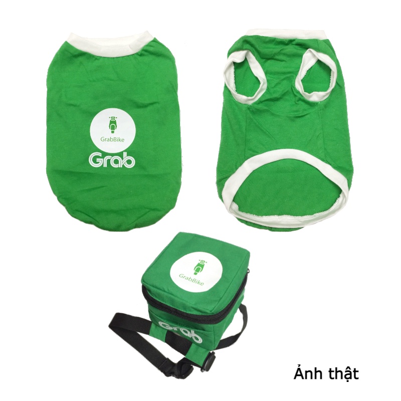 Bộ áo và túi đeo hóa trang shipper grab cho thú cưng - sp005369