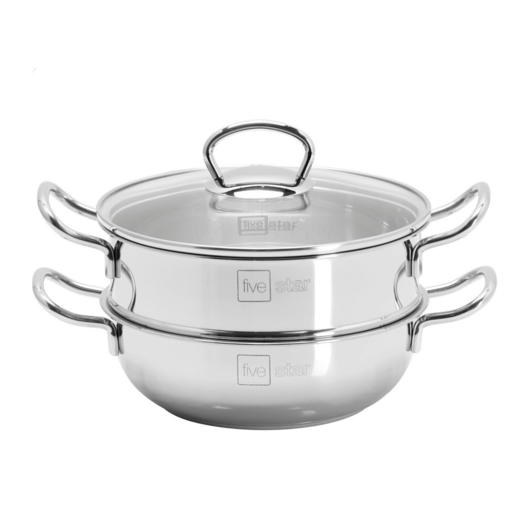 Nồi kèm xửng hấp Inox 3 đáy cao cấp Fivestar 20cm vung kính dùng được trên bếp từ - Hàng chính hãng, bảo hành 5 năm