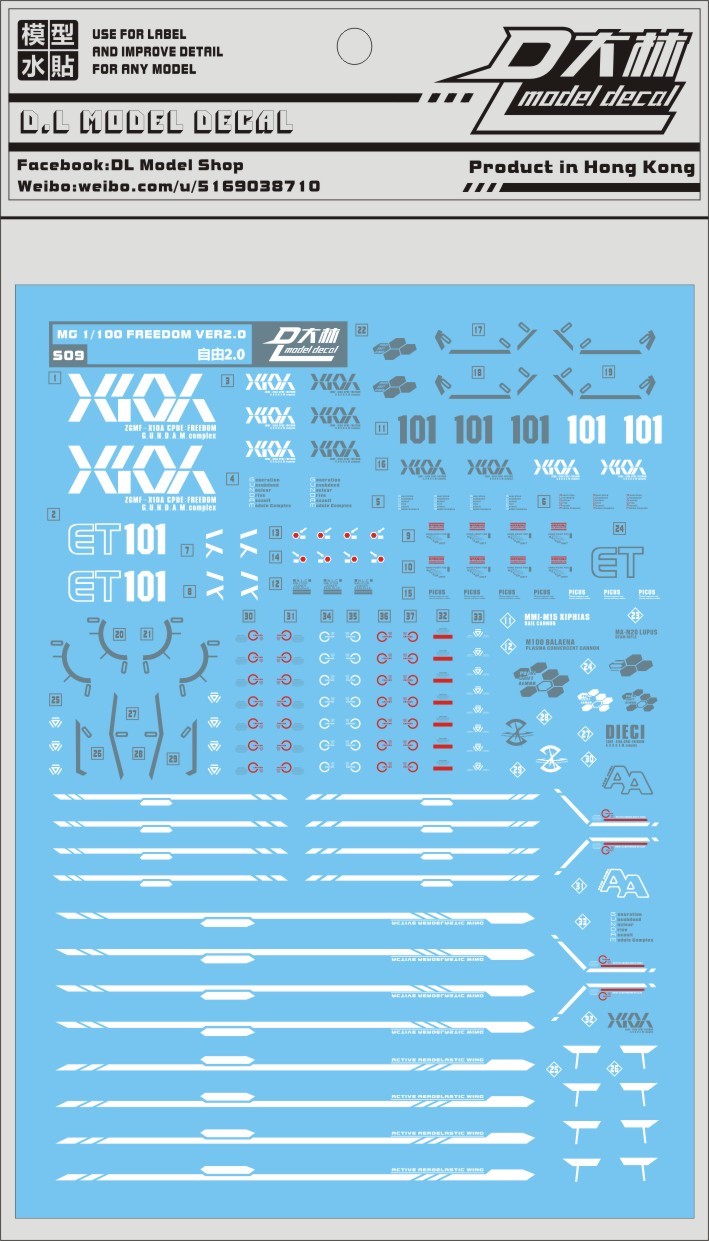 Bộ Decal Nước Dalin Gundam MG Freedom 2.0