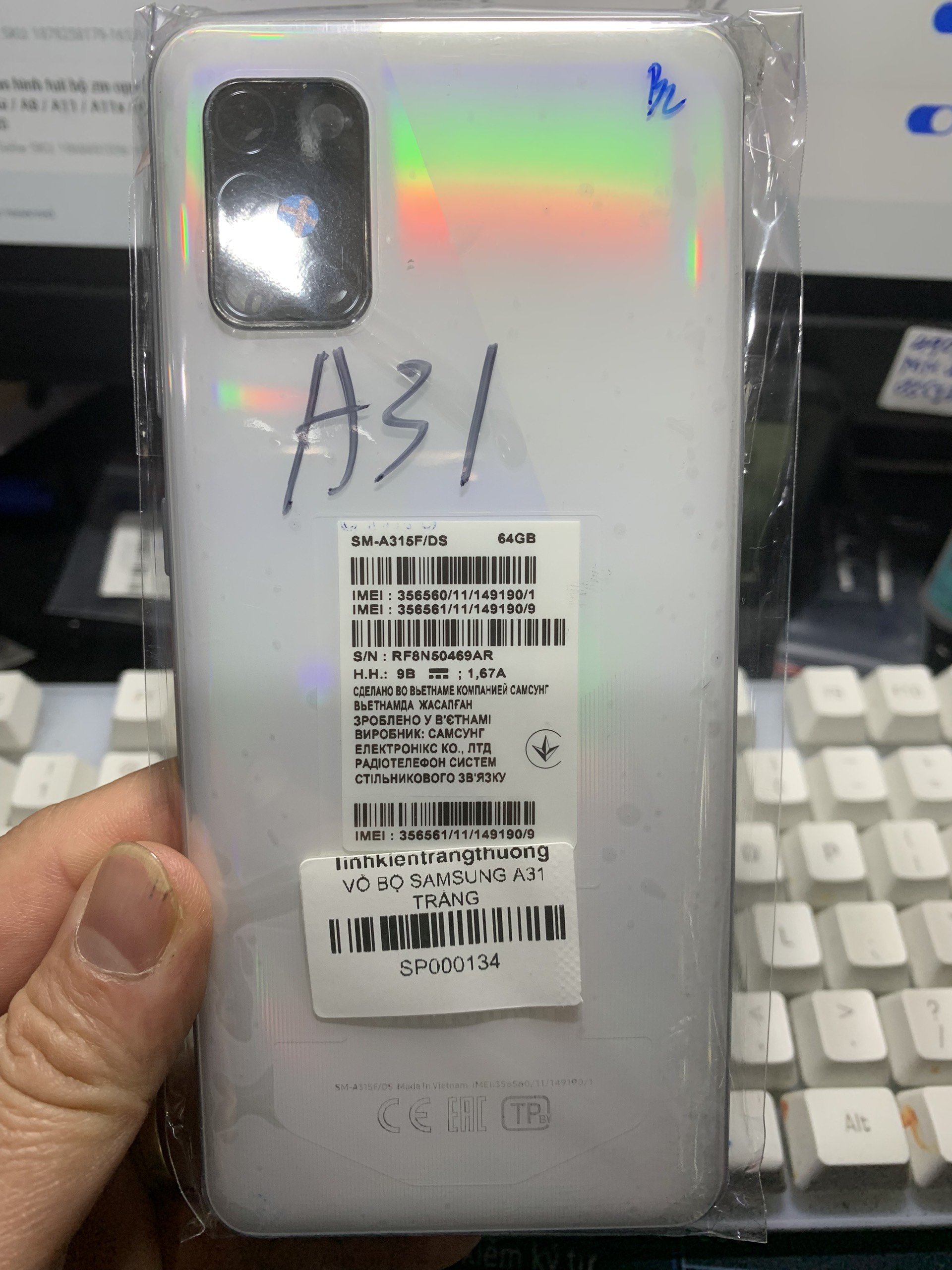 Bộ Xương vỏ. lưng, viền điện thoại samsung A31, kèm kính cam, phím bấm, khay sim