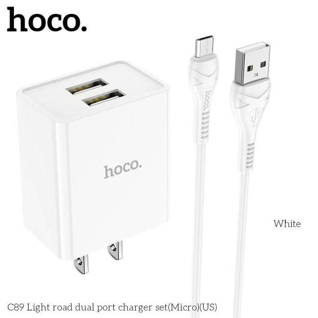 Bộ Sạc Nhanh Hoco C89 2 Cổng Usb Micro 2.1a Dài 1.0m