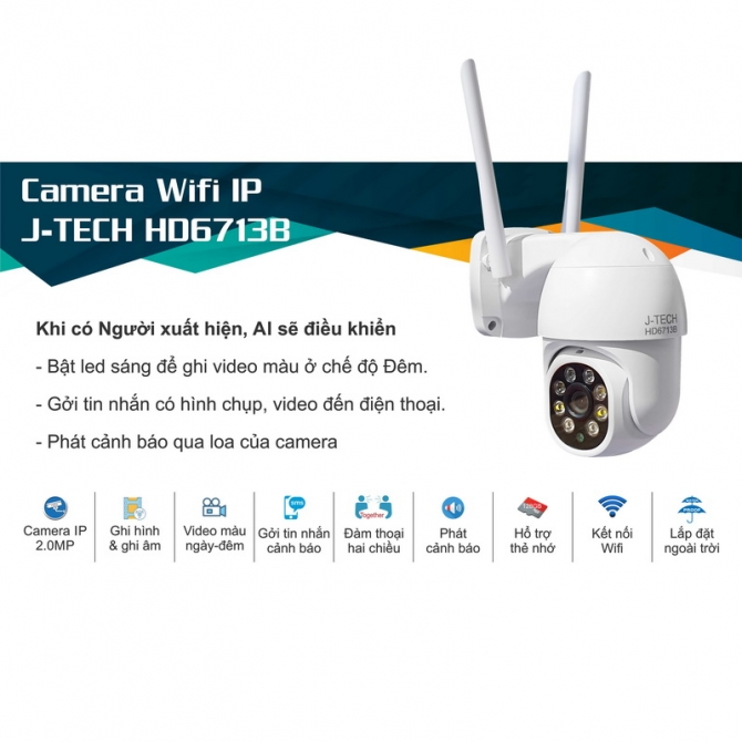 [HCM]CAMERA WIFI IP J-TECH HD6713B (2MP XOAY SMART LIGHT)