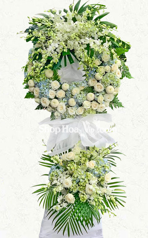 VÒNG HOA CHIA BUỒN 2 TÂNG [KÈM BANNER THÔNG ĐIỆP]