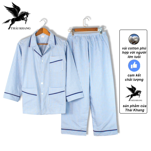 Nơi bán Bộ pijama nam dài tay trung niên vải cotton mặc mát thoải mái cho người già loại bộ đồ trung niên pijama mặc nhà loại caro