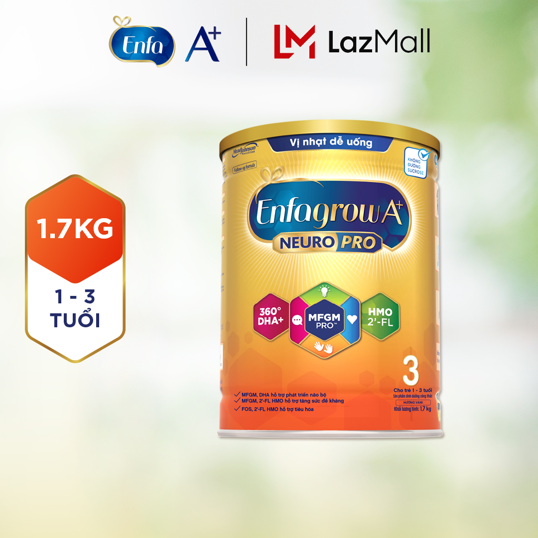 Sữa bột Enfagrow A+ NeuroPro 3 Vị thanh mát 2FL HMO với dưỡng chất DHA & MFGM cho trẻ từ 1–3 tuổi – 1.7kg