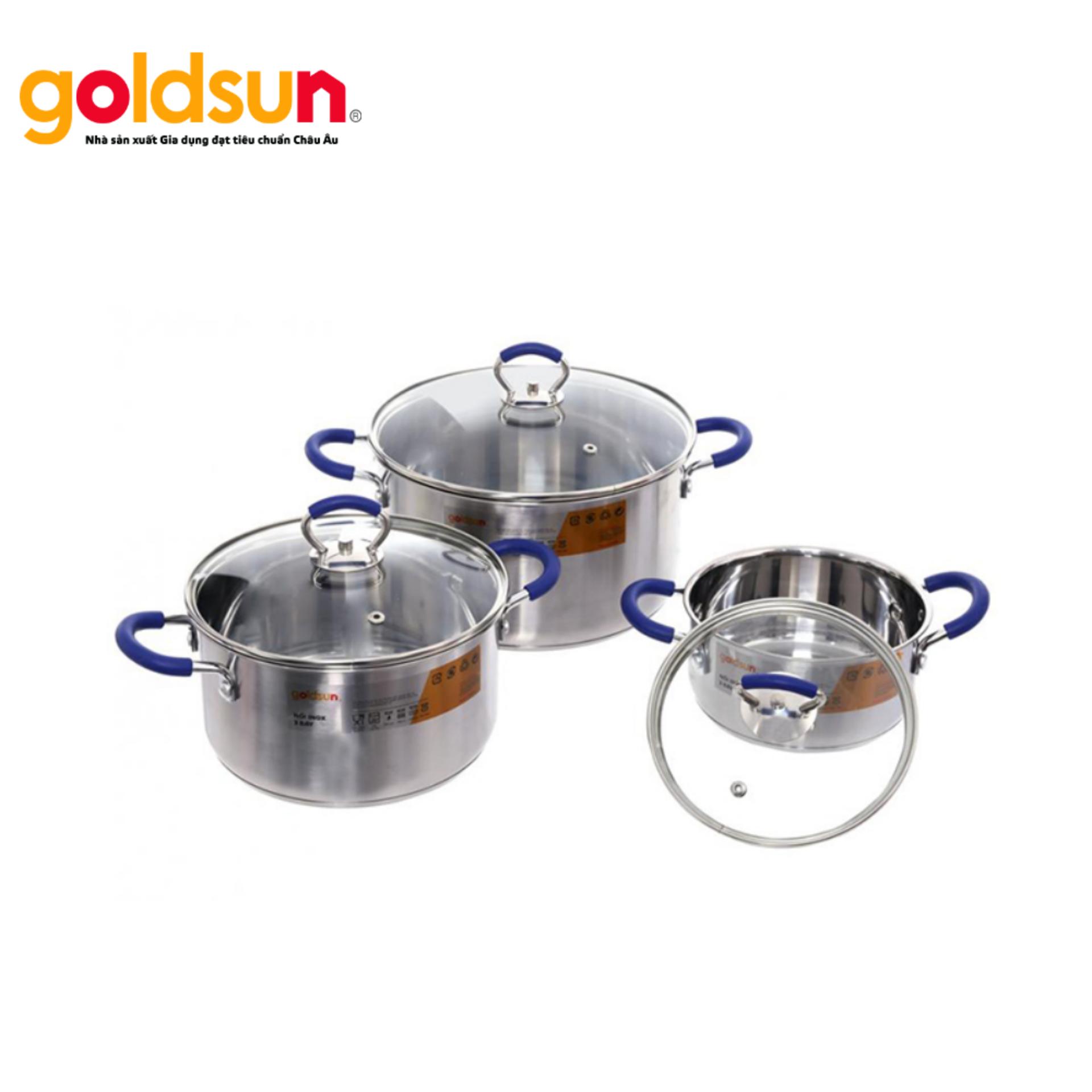 Bộ 3 nồi inox Goldsun GH18-3306SG - Quai xanh