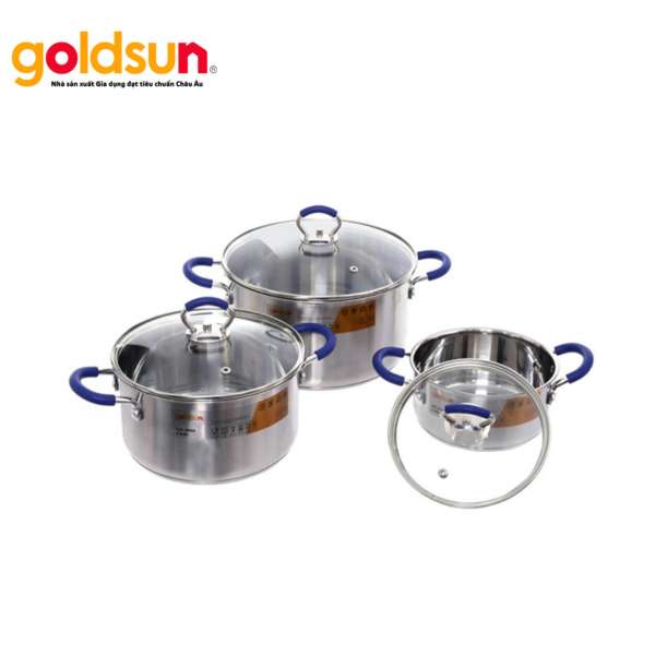 Bộ 3 nồi inox Goldsun GH18-3306SG - Quai xanh