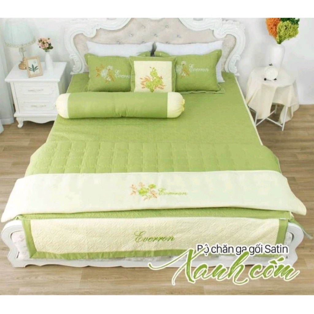 BỘ CHĂN GA TRẦN BÔNG SATIN 7 MÓN