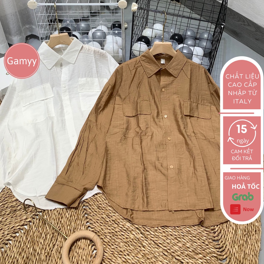 Áo sơ mi đũi nữ gamyy áo sơ mi trơn túi ngực phong cách hàn quốc