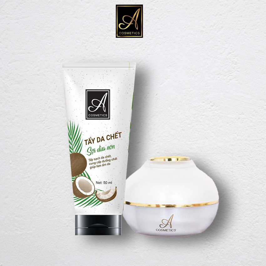 Bộ sản phẩm dưỡng trắng da mặt Acosmetics gồm 1 kem dưỡng trắng da mặt 50g + 1 gel tẩy tế bào chết mặt 50ml