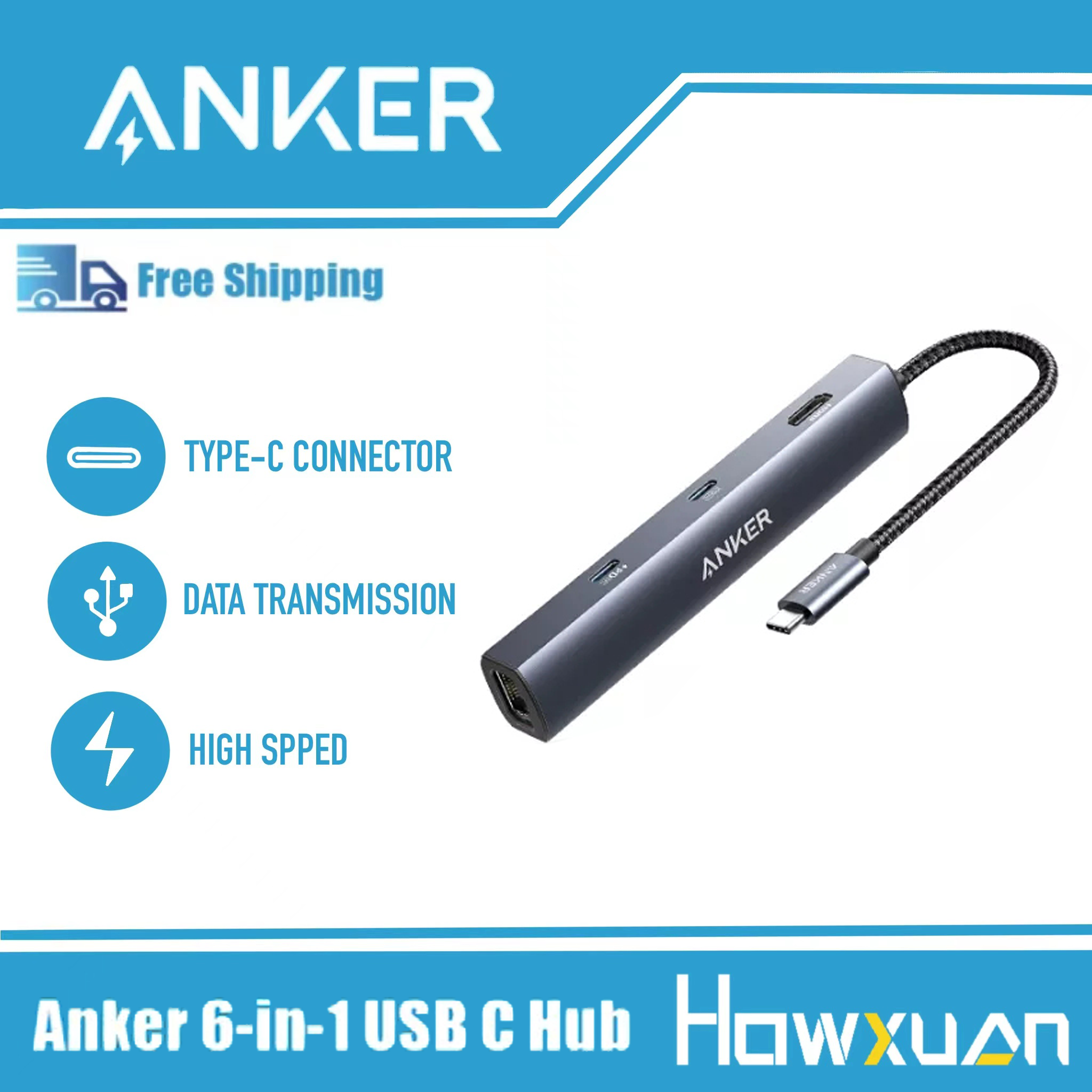 Anker usb c hub, powerexpand 6-in-1 usb c pd ethernet hub with 65w power delivery, 4k hdmi, 1gbps ethernet, usb-c data port, 2 usb 3.0 data ports, for macbook pro, macbook air, ipad pro, xps, and more