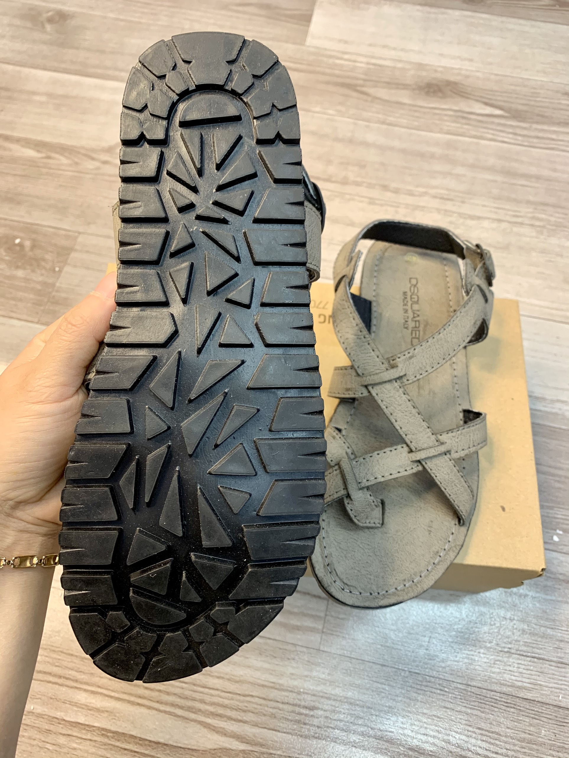 Sandal da bò- dép da bò cao cấp 2 màu đen xám