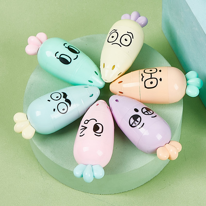 Bộ 6 Bút Dạ Quang Nhớ Dòng Hình Củ Cà Rốt