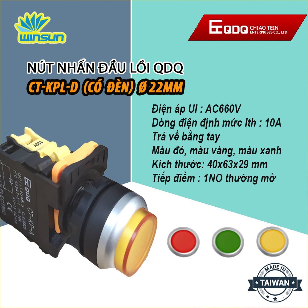 Nút nhấn đầu lồi có đèn, không đèn Phi 22 QDQ